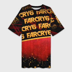Платье-футболка 3D с принтом Far Cry 6 в Екатеринбурге,  |  | far cry 6 | дым | игра | капли | лого | надпись | частицы