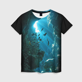 Женская футболка 3D с принтом Коралловые рыбки в Екатеринбурге, 100% полиэфир ( синтетическое хлопкоподобное полотно) | прямой крой, круглый вырез горловины, длина до линии бедер | коралловые | кораллы | море | морские обитатели | океан | подводный мир | рыбки