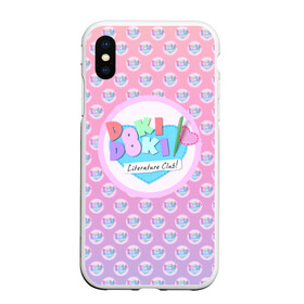 Чехол для iPhone XS Max матовый с принтом Doki Doki Literature Club Лого паттерн (Z) в Екатеринбурге, Силикон | Область печати: задняя сторона чехла, без боковых панелей | doki doki | doki doki literature club | monika | natsuki | sayori | team salvato | yuri | доки | доки доки | литературный клуб | моника | нацуки | саёри | юри