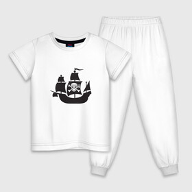 Детская пижама хлопок с принтом Пиратский корабль в Екатеринбурге, 100% хлопок |  брюки и футболка прямого кроя, без карманов, на брюках мягкая резинка на поясе и по низу штанин
 | ships | корабли | кораблики | корабль | пират | пиратский | пиратский флаг | череп