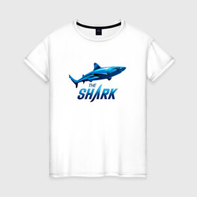 Женская футболка хлопок с принтом Акула. The Shark в Екатеринбурге, 100% хлопок | прямой крой, круглый вырез горловины, длина до линии бедер, слегка спущенное плечо | shark | акула | акуленок | акулы | жители | клыки | море | морские | океан | рыба | черные