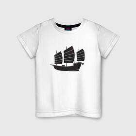 Детская футболка хлопок с принтом Черный корабль в Екатеринбурге, 100% хлопок | круглый вырез горловины, полуприлегающий силуэт, длина до линии бедер | Тематика изображения на принте: sailboat | кораблик | корабль | лодка | парус | паруса | парусная лодка | тату | татуировка | черные