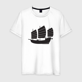 Мужская футболка хлопок с принтом Черный корабль в Екатеринбурге, 100% хлопок | прямой крой, круглый вырез горловины, длина до линии бедер, слегка спущенное плечо. | sailboat | кораблик | корабль | лодка | парус | паруса | парусная лодка | тату | татуировка | черные