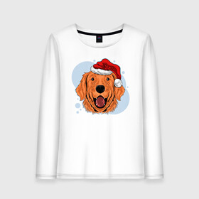 Женский лонгслив хлопок с принтом Рождественский пёс в Екатеринбурге, 100% хлопок |  | животные | новый год | праздник | рождество | собака