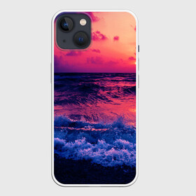 Чехол для iPhone 13 с принтом Закат на берегу в Екатеринбурге,  |  | Тематика изображения на принте: берег | волны | закат | море | пляж