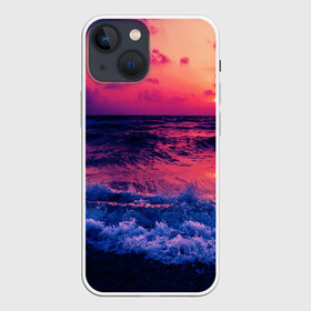 Чехол для iPhone 13 mini с принтом Закат на берегу в Екатеринбурге,  |  | берег | волны | закат | море | пляж