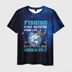 Мужская футболка 3D с принтом FISHING PLANET Рыбалка в Екатеринбурге, 100% полиэфир | прямой крой, круглый вырез горловины, длина до линии бедер | fish | карп | лето | отдых | поклев | рыба | рыбалка | рыболов | спиннинг | удилище | удочка
