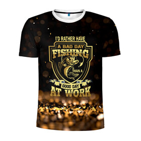 Мужская футболка 3D спортивная с принтом День на рыбалке в Екатеринбурге, 100% полиэстер с улучшенными характеристиками | приталенный силуэт, круглая горловина, широкие плечи, сужается к линии бедра | fish | карп | лето | отдых | поклев | рыба | рыбалка | рыболов | спиннинг | удилище | удочка