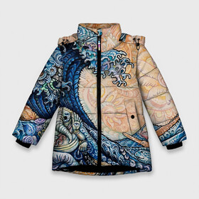 Зимняя куртка для девочек 3D с принтом Indian Ocean psychedelics в Екатеринбурге, ткань верха — 100% полиэстер; подклад — 100% полиэстер, утеплитель — 100% полиэстер. | длина ниже бедра, удлиненная спинка, воротник стойка и отстегивающийся капюшон. Есть боковые карманы с листочкой на кнопках, утяжки по низу изделия и внутренний карман на молнии. 

Предусмотрены светоотражающий принт на спинке, радужный светоотражающий элемент на пуллере молнии и на резинке для утяжки. | abstrction | acid | colors | psychedelics | индия | океан | узоры
