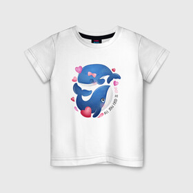 Детская футболка хлопок с принтом Два дельфина в Екатеринбурге, 100% хлопок | круглый вырез горловины, полуприлегающий силуэт, длина до линии бедер | Тематика изображения на принте: cute | dolphin | love | два дельфина | дельфин | дельфинами | любовь | милый | мир | подводный