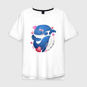 Мужская футболка хлопок Oversize с принтом Два дельфина в Екатеринбурге, 100% хлопок | свободный крой, круглый ворот, “спинка” длиннее передней части | cute | dolphin | love | два дельфина | дельфин | дельфинами | любовь | милый | мир | подводный