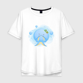 Мужская футболка хлопок Oversize с принтом Милая осьминожка в Екатеринбурге, 100% хлопок | свободный крой, круглый ворот, “спинка” длиннее передней части | cute | kraken | octopus | живность | жители | кракен | милый | мир | морские | осьминог | осьминожка | подводный | тентакли