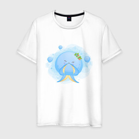 Мужская футболка хлопок с принтом Милая осьминожка в Екатеринбурге, 100% хлопок | прямой крой, круглый вырез горловины, длина до линии бедер, слегка спущенное плечо. | cute | kraken | octopus | живность | жители | кракен | милый | мир | морские | осьминог | осьминожка | подводный | тентакли