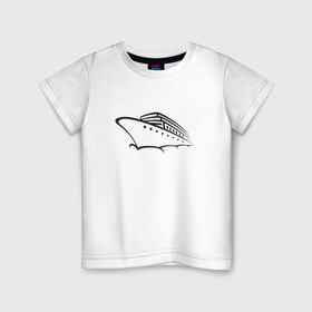 Детская футболка хлопок с принтом Яхта в Екатеринбурге, 100% хлопок | круглый вырез горловины, полуприлегающий силуэт, длина до линии бедер | Тематика изображения на принте: лайнер | судно | тату | татуировка | черный | яхта | яхты