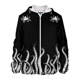 Мужская куртка 3D с принтом Octopus Щупальца в Екатеринбурге, ткань верха — 100% полиэстер, подклад — флис | прямой крой, подол и капюшон оформлены резинкой с фиксаторами, два кармана без застежек по бокам, один большой потайной карман на груди. Карман на груди застегивается на липучку | Тематика изображения на принте: animal | beast | kraken | ocean | octopus | sea | ship | water | вода | животные | звери | корабль | кракен | море | океан | осьминог | рыбы | щупальца