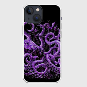 Чехол для iPhone 13 mini с принтом Фиолетовый Кракен в Екатеринбурге,  |  | Тематика изображения на принте: animal | beast | kraken | ocean | octopus | sea | ship | water | вода | животные | звери | корабль | кракен | море | океан | осьминог | рыбы | щупальца