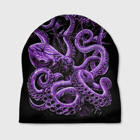 Шапка 3D с принтом Фиолетовый Кракен в Екатеринбурге, 100% полиэстер | универсальный размер, печать по всей поверхности изделия | animal | beast | kraken | ocean | octopus | sea | ship | water | вода | животные | звери | корабль | кракен | море | океан | осьминог | рыбы | щупальца