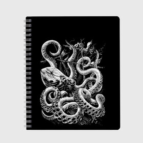 Тетрадь с принтом Кракен Монстр в Екатеринбурге, 100% бумага | 48 листов, плотность листов — 60 г/м2, плотность картонной обложки — 250 г/м2. Листы скреплены сбоку удобной пружинной спиралью. Уголки страниц и обложки скругленные. Цвет линий — светло-серый
 | Тематика изображения на принте: animal | beast | kraken | monster | ocean | octopus | sea | ship | water | вода | животные | звери | корабль | кракен | монстр | море | океан | осьминог | рыбы | щупальца