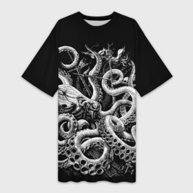 Платье-футболка 3D с принтом Кракен Монстр в Екатеринбурге,  |  | animal | beast | kraken | monster | ocean | octopus | sea | ship | water | вода | животные | звери | корабль | кракен | монстр | море | океан | осьминог | рыбы | щупальца