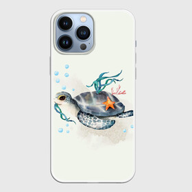 Чехол для iPhone 13 Pro Max с принтом черепашка в Екатеринбурге,  |  | ocean | sea | sea animal | акварель | водоросли | графика | море | океан | подводный мир | черепаха