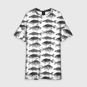 Детское платье 3D с принтом рыбки в Екатеринбурге, 100% полиэстер | прямой силуэт, чуть расширенный к низу. Круглая горловина, на рукавах — воланы | Тематика изображения на принте: ocean | sea | киты | море | морской принт | морской фон | океан | паттерн | рыбы | текстуры
