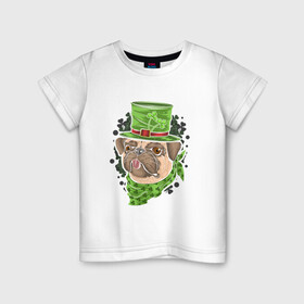 Детская футболка хлопок с принтом Мопс Патрик в Екатеринбурге, 100% хлопок | круглый вырез горловины, полуприлегающий силуэт, длина до линии бедер | Тематика изображения на принте: мопс | мопсик | патрик | праздник | собаки