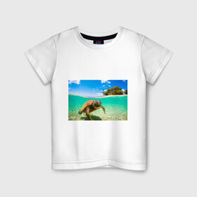 Детская футболка хлопок с принтом Морская черепашка в Екатеринбурге, 100% хлопок | круглый вырез горловины, полуприлегающий силуэт, длина до линии бедер | отдых | пляж | черепашка под водой