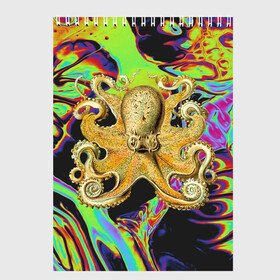 Скетчбук с принтом Octopus Ink в Екатеринбурге, 100% бумага
 | 48 листов, плотность листов — 100 г/м2, плотность картонной обложки — 250 г/м2. Листы скреплены сверху удобной пружинной спиралью | abstraction | acid | kraken | ocean | octopus | sea | море | осьминог