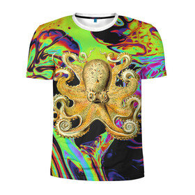 Мужская футболка 3D спортивная с принтом Octopus Ink в Екатеринбурге, 100% полиэстер с улучшенными характеристиками | приталенный силуэт, круглая горловина, широкие плечи, сужается к линии бедра | abstraction | acid | kraken | ocean | octopus | sea | море | осьминог