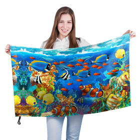 Флаг 3D с принтом Коралловые рыбки в Екатеринбурге, 100% полиэстер | плотность ткани — 95 г/м2, размер — 67 х 109 см. Принт наносится с одной стороны | дно морское | коралловые | кораллы | море | подводный мир | рыбки