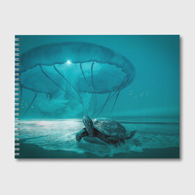 Альбом для рисования с принтом Медуза и черепаха в Екатеринбурге, 100% бумага
 | матовая бумага, плотность 200 мг. | медуза | медуза в море | черепаха