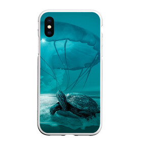 Чехол для iPhone XS Max матовый с принтом Медуза и черепаха в Екатеринбурге, Силикон | Область печати: задняя сторона чехла, без боковых панелей | медуза | медуза в море | черепаха