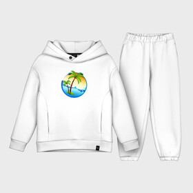 Детский костюм хлопок Oversize с принтом palm beach в Екатеринбурге,  |  | beach | ocean | palm trees | sea | summer | sun | sunset | vacation | закат | лето | море | океан | отдых | отпуск | пальмы | пляж | солнце
