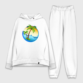 Женский костюм хлопок Oversize с принтом palm beach в Екатеринбурге,  |  | beach | ocean | palm trees | sea | summer | sun | sunset | vacation | закат | лето | море | океан | отдых | отпуск | пальмы | пляж | солнце