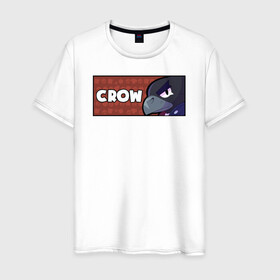 Мужская футболка хлопок с принтом CROW (ПЛАШКА) в Екатеринбурге, 100% хлопок | прямой крой, круглый вырез горловины, длина до линии бедер, слегка спущенное плечо. | android | brawl | brawl stars | clash | crow | game | stars | андроид | ворон | игра | мобильные игры