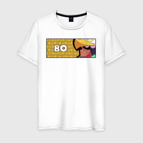 Мужская футболка хлопок с принтом BO (ПЛАШКА) в Екатеринбурге, 100% хлопок | прямой крой, круглый вырез горловины, длина до линии бедер, слегка спущенное плечо. | android | bo | brawl | brawl stars | clash | game | stars | андроид | бо | игра | мобильные игры