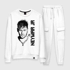 Женский костюм хлопок с принтом Neymar Jr черный портрет в Екатеринбурге, 100% хлопок | на свитшоте круглая горловина, мягкая резинка по низу. Брюки заужены к низу, на них два вида карманов: два 