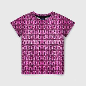 Детская футболка 3D с принтом Pink Alligator в Екатеринбурге, 100% гипоаллергенный полиэфир | прямой крой, круглый вырез горловины, длина до линии бедер, чуть спущенное плечо, ткань немного тянется | alligator | crocodile | leather | scales | skin
