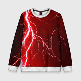 Детский свитшот 3D с принтом Red Lightning в Екатеринбурге, 100% полиэстер | свободная посадка, прямой крой, мягкая тканевая резинка на рукавах и понизу свитшота | energy | fire | lightning | storm | thunder
