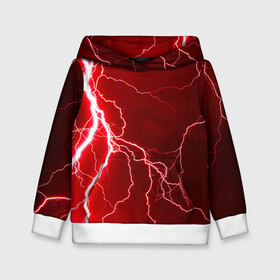 Детская толстовка 3D с принтом Red Lightning в Екатеринбурге, 100% полиэстер | двухслойный капюшон со шнурком для регулировки, мягкие манжеты на рукавах и по низу толстовки, спереди карман-кенгуру с мягким внутренним слоем | energy | fire | lightning | storm | thunder