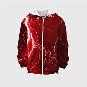 Детская куртка 3D с принтом Red Lightning в Екатеринбурге, 100% полиэстер | застежка — молния, подол и капюшон оформлены резинкой с фиксаторами, по бокам — два кармана без застежек, один потайной карман на груди, плотность верхнего слоя — 90 г/м2; плотность флисового подклада — 260 г/м2 | Тематика изображения на принте: energy | fire | lightning | storm | thunder