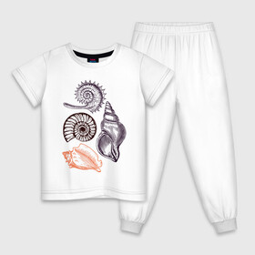 Детская пижама хлопок с принтом Sea House III в Екатеринбурге, 100% хлопок |  брюки и футболка прямого кроя, без карманов, на брюках мягкая резинка на поясе и по низу штанин
 | ocean | sea | shell | волны | океан | ракушки