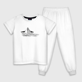 Детская пижама хлопок с принтом БУМАЖНЫЙ КОРАБЛИК | PAPER BOAT (Z) в Екатеринбурге, 100% хлопок |  брюки и футболка прямого кроя, без карманов, на брюках мягкая резинка на поясе и по низу штанин
 | origami | paper boat | ship | ships | бумага | кораблик | кораблики | кораблики на белом | корабль | мореход | одинокая лодка | оригами | самоделка | судно | яхта