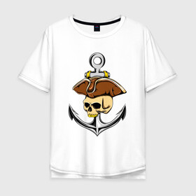 Мужская футболка хлопок Oversize с принтом PIRAT ANCHOR ПИРАТСКИЙ ЯКОРЬ (Z) в Екатеринбурге, 100% хлопок | свободный крой, круглый ворот, “спинка” длиннее передней части | anchor | japanese anchor | pirat | pirat anchor | заякориться | пират | пиратский якорь | стоп судно | якорек | якорный | якорь | японский якорь