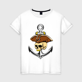 Женская футболка хлопок с принтом PIRAT ANCHOR ПИРАТСКИЙ ЯКОРЬ (Z) в Екатеринбурге, 100% хлопок | прямой крой, круглый вырез горловины, длина до линии бедер, слегка спущенное плечо | anchor | japanese anchor | pirat | pirat anchor | заякориться | пират | пиратский якорь | стоп судно | якорек | якорный | якорь | японский якорь