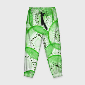 Детские брюки 3D с принтом Green Kiwi в Екатеринбурге, 100% полиэстер | манжеты по низу, эластичный пояс регулируется шнурком, по бокам два кармана без застежек, внутренняя часть кармана из мелкой сетки | Тематика изображения на принте: fresh | fruits | green | kiwi | киви