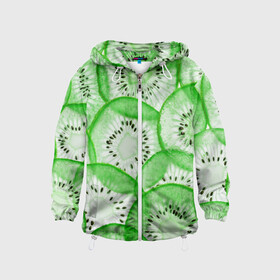 Детская ветровка 3D с принтом Green Kiwi в Екатеринбурге, 100% полиэстер | подол и капюшон оформлены резинкой с фиксаторами, по бокам два кармана без застежек, один потайной карман на груди | fresh | fruits | green | kiwi | киви