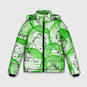 Зимняя куртка для мальчиков 3D с принтом Green Kiwi в Екатеринбурге, ткань верха — 100% полиэстер; подклад — 100% полиэстер, утеплитель — 100% полиэстер | длина ниже бедра, удлиненная спинка, воротник стойка и отстегивающийся капюшон. Есть боковые карманы с листочкой на кнопках, утяжки по низу изделия и внутренний карман на молнии. 

Предусмотрены светоотражающий принт на спинке, радужный светоотражающий элемент на пуллере молнии и на резинке для утяжки | Тематика изображения на принте: fresh | fruits | green | kiwi | киви