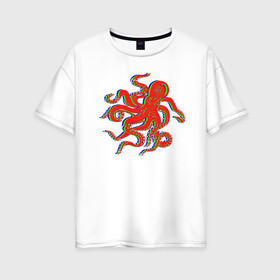 Женская футболка хлопок Oversize с принтом Осьминог Глитч в Екатеринбурге, 100% хлопок | свободный крой, круглый ворот, спущенный рукав, длина до линии бедер
 | animal | beast | glitch | kraken | monster | ocean | octopus | sea | water | вода | глитч | животные | звери | кракен | монстр | море | океан | осьминог | рыбы | щупальца