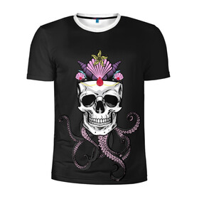 Мужская футболка 3D спортивная с принтом Octo-Queen в Екатеринбурге, 100% полиэстер с улучшенными характеристиками | приталенный силуэт, круглая горловина, широкие плечи, сужается к линии бедра | abyss | crown | depth | ocean | octopus | queen | sea | shell | skull | water | вода | глубина | королева | корона | море | океан | осьминог | пучина | ракушка | череп